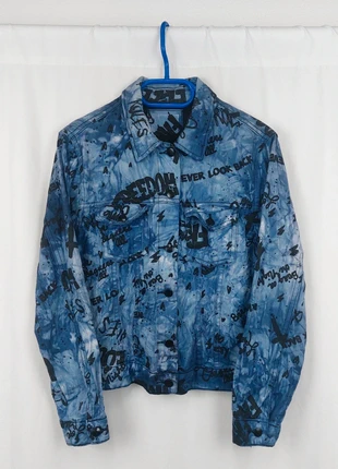 Graffiti Allover Print Punk Denim Trucker Jacket Vintage Y2K Streetwear, marque: Vintage Dressing, état: Bon état, taille: S / 36 / 8, 15,00 €, 16,45 € Protection acheteurs incluse