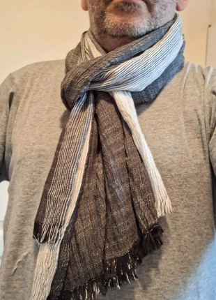 Écharpe coton & viscose gris clair & anthracite -  douce et élégante – homme #GammaGlamourDeco, état: Très bon état, 12,50 €, 13,83 € Protection acheteurs (Pro) incluse