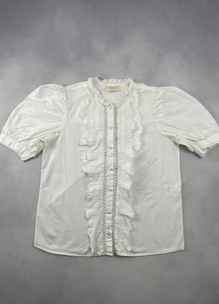 Chemisier Sézane Femme dentelle manche courte Blanc coton S/36 très bon état mode été, merk: Sézane, staat: Heel goed, maat: S / 36 / 8, € 35,00, € 37,45 inclusief Kopersbescherming Pro