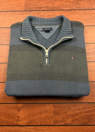 Pull half zip 1/4 zip Tommy Hilfiger bleu rayé col camionneur logo brodé - Taille S, marca: Tommy Hilfiger, estado: Muito bom, tamanho: S, €20.00, €21.70 inclui Proteção do Comprador