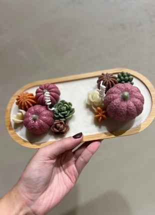 Candela autunnale con zucche e vassoio in legno, marque: Zucca, état: Neuf avec étiquette, 18,00 €, 19,60 € Protection acheteurs incluse