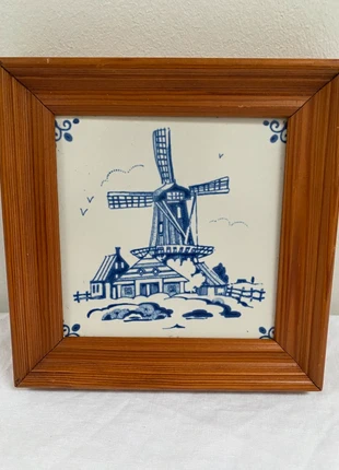 Vintage Framed Hand Painted Ceramic Delft Windmill Tile, brand: Vintage Delft, condition: Very good, £18.00, £19.60 includes Buyer Protection
