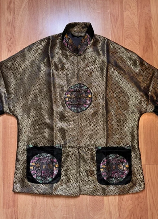 Veste kimono asiatique vintage brodée - style traditionnel doré noir, marca: yhsk, estado: Muito bom, tamanho: XL / 42 / 14, €40.00, €42.70 inclui Proteção do Comprador