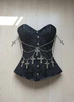 Corset gothique femme – Jacquard floral sombre à chaînes et croix métal steampunk – Taille M, merk: CHIC, staat: Heel goed, maat: M / 38 / 10, € 54,90, € 58,35 inclusief Kopersbescherming