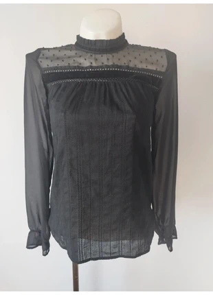 Blusa negra elegante con transparencias y distintos tejidos, marque: Naf Naf, état: Très bon état, taille: S / 36 / 8, 7,00 €, 8,05 € Protection acheteurs incluse
