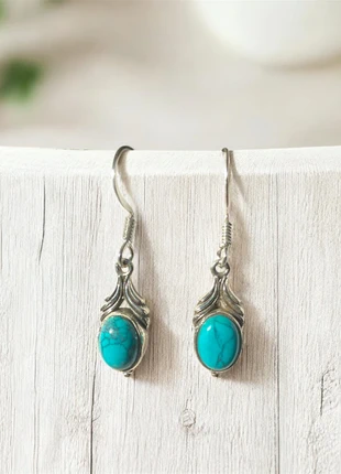 Boucles d'oreilles pendantes en argent massif 925 avec pierres de turquoise, Design vintage, marque: Argent, état: Très bon état, 19,00 €, 20,65 € Protection acheteurs incluse