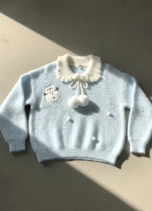 Pull bleu clair doux – hivernal, col fourrure, mignon, brand: Maison Dareléa, condition: Very good, size: One size, €89.90, €95.10 includes Buyer Protection