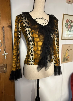 Top léopard à froufrous noir coquette vintage y2k taille 36, marque: Vintage, état: Très bon état, taille: S / 36 / 8, 15,00 €, 16,45 € Protection acheteurs (Pro) incluse