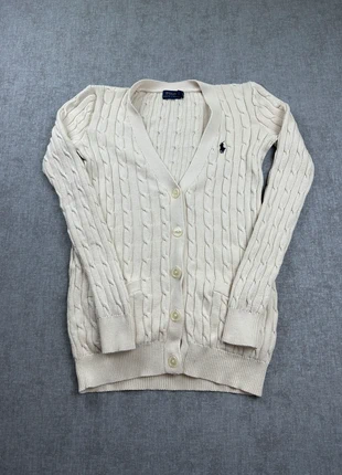 Pull Ralph Lauren torsadée cardigans | Taille S femme | blanc logo bleu marine, brand: Ralph Lauren, condition: Very good, size: S / 36 / 8, €55.00, €58.45 includes Buyer Protection Pro