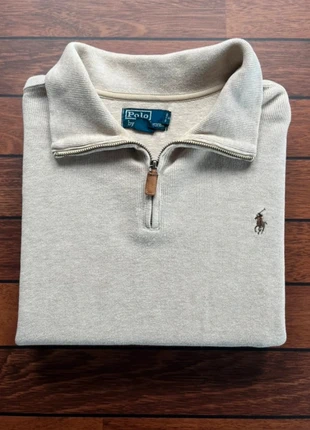 Pull half zip 1/4 zip Ralph Lauren beige col camionneur logo brodé marron - Taille L, brand: Ralph Lauren, condition: Very good, size: L, €60.00, €63.70 includes Buyer Protection