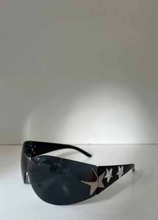 90s/2000s black frame rimless wrap around silver star detail sunglasses, brand: y2k, condition: Very good, £13.00, £14.35 includes Buyer Protection Pro
