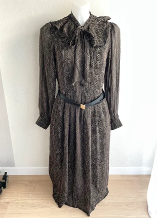 Robe longue femme, col lavallière, noir marron, taille S 36, neuf avec étiquette Elli White, merk: Elli White, staat: Nieuw met prijskaartje, maat: S / 36 / 8, € 12,00, € 13,30 inclusief Kopersbescherming