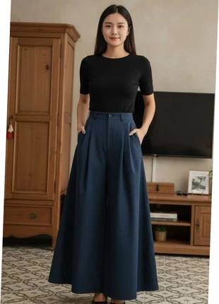 Pantalon palazzo bleu marine taille haute, élégant et ultra fluide, condition: Very good, size: M / 38 / 10, €44.90, €47.85 includes Buyer Protection Pro