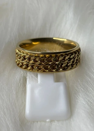 Bague dorée avec double chaîne dorée (BA003.2), marque: Articles, état: Neuf sans étiquette, taille: 21,8 mm, 6,00 €, 7,00 € Protection acheteurs (Pro) incluse