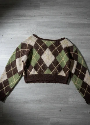 Pull court à losanges vintage vert & marron, état: Très bon état, taille: M / 38 / 10, 44,90 €, 47,85 € Protection acheteurs incluse
