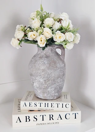 Beautiful Rustic Stone Greek Style Vase filled with White Mini Roses& Mixed Foliage, brand: Warmth and Willow, condition: New, £29.95, £32.15 includes Buyer Protection Pro