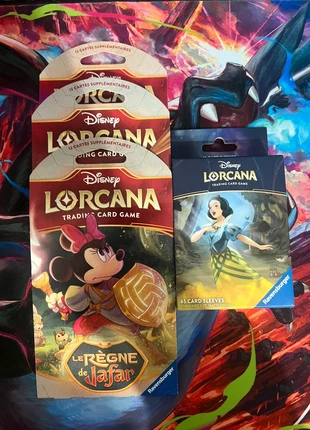 3 boosters Lorcana Le règne de jafar + sleeves blanche neige, brand: Disney, condition: Very good, €14.00, €15.40 includes Buyer Protection