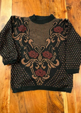 Pull ethnique papy Vintage Crewneck Hiver Knitwear Crazy y2k Noir Bordeaux Fleur M, marke: Vintage Dressing, zustand: Sehr gut, größe: M, 19,90 €, 21,60 € beinhaltet Vinted-Käuferschutz Pro