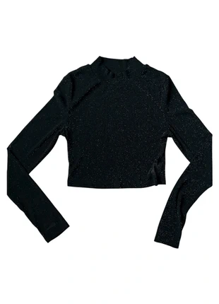 Crop Top Moulant Noir Scintillant – Col Montant - Soirées, fêtes et événements, brand: Shein, condition: New without tags, size: S / 36 / 8, €8.00, €9.10 includes Buyer Protection