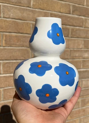 Ceramic Flower Vase - Blue White Floral Pattern - Gourd Shape - 16cm Height - Home Decor, merk: wurm, staat: Heel goed, € 22,95, € 24,80 inclusief Kopersbescherming Pro