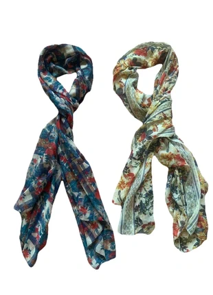 X2 Scarfs Navy Floral Cream Floral Long Rectangle Excellent Condition, condition: Very good, £5.00, £5.95 includes Buyer Protection Pro