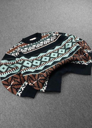 Pull Ethnic Vintage 80s en Maille Poilu Bleu / Marron / Multicolore à Motifs Imprimé "Aztèque" (L), brand: Vintage Dressing, condition: Very good, size: L, €28.00, €30.10 includes Buyer Protection Pro