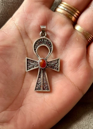 Pendentif égyptien croix Ankh en argent massif et cornaline, marca: Argent, estado: Muito bom, €26.95, €29.00 inclui Proteção do Comprador Pro