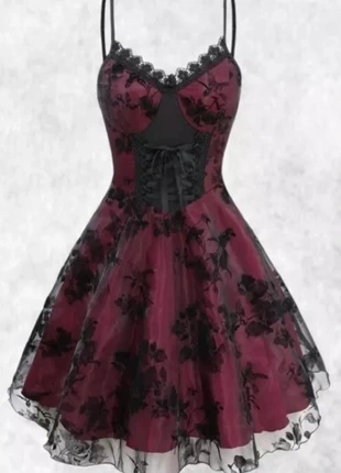 Gothic Red/Black Bird & Rose Flocked Corset Camisole Mini Dress, brand: Rgothic, condition: New without tags, size: Other, £25.00, £26.95 includes Buyer Protection