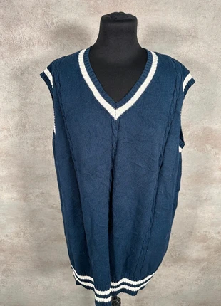 Gilet Maille Torsadée Cable Knit Vintage Yujianniong bleu marine rayé blanc taille XL, brand: Vintage Dressing, condition: Very good, size: XL / 42 / 14, €14.00, €15.40 includes Buyer Protection Pro