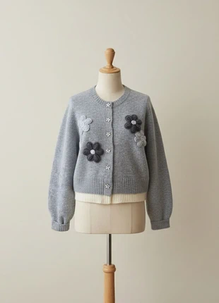 Cardigan Élégant Gris Clair Bicolore à Motifs Floraux - Style Automne-Hiver & Essentiel, marca: Tendance, estado: Muy bueno, tamaño: S / 36 / 8, 35,00 €, 37,45 € Protección al comprador incluida