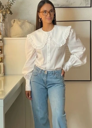 Blouse blanche à col volanté, manches bouffantes taille L, marca: Vintage Chic, estado: Muy bueno, tamaño: L / 40 / 12, 42,90 €, 45,75 € Protección al comprador Pro incluida