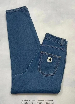 Jean Carhartt wip Bleu Marine taille Haute modèle W' Stayton Pant Workwear - Xs w24 /1538R, merk: Carhartt, staat: Heel goed, maat: XS / 34 / 6, € 49,00, € 52,15 inclusief Kopersbescherming Pro