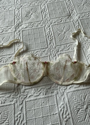 Soutien-gorge dentelle fleurie vintage 90s 🌸 crème & rose – taille estimée 70B, marca: COQUETTE, estado: Muito bom, tamanho: 60B, €14.90, €16.35 inclui Proteção do Comprador