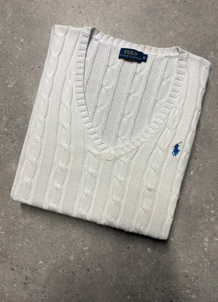 Torsadé Ralph Lauren pull col V blanc brodé hiver sweat câble knit V-PR15, brand: Ralph Lauren, condition: Very good, size: M / 38 / 10, €54.90, €58.35 includes Buyer Protection Pro