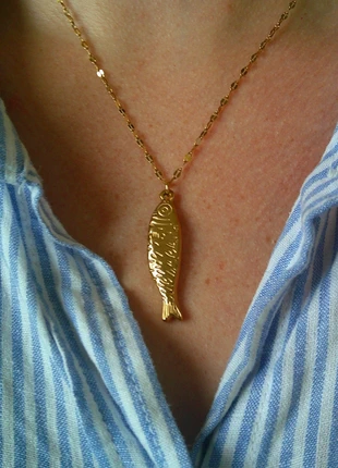 Poisson martelé 🌟 sardine 🌟 collier acier inoxydable réglable ajustable doré, marca: acier inoxydable, estado: Muito bom, €8.00, €9.10 inclui Proteção do Comprador Pro