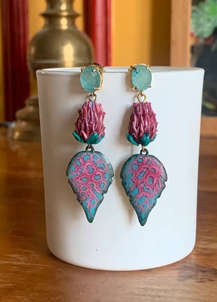 Boucles d’oreille en cuivre, verre d’art et pierre fine, brand: diotime, condition: Very good, €80.00, €84.70 includes Buyer Protection