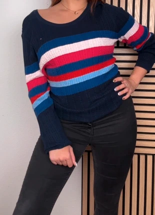 Pull Tommy Hilfiger | Rayé multicolore | Maille torsadée | Taille XL (42/44), marca: Tommy Hilfiger, estado: Muito bom, tamanho: XL / 42 / 14, €22.00, €23.80 inclui Proteção do Comprador Pro