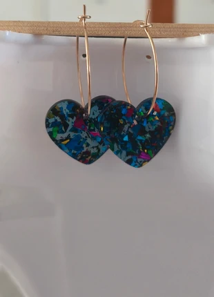 Boucles d'oreilles créoles avec pampilles cœur, état: Neuf sans étiquette, 3,00 €, 3,85 € Protection acheteurs incluse