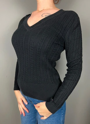 Pull torsadé Tommy Hilfiger noir col V - M femme - coton LTH 520, marque: Tommy Hilfiger, état: Bon état, taille: M / 38 / 10, 17,00 €, 18,55 € Protection acheteurs (Pro) incluse