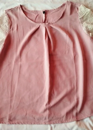 Haut rose poudré à manches dentelle – Taille L, brand: Shein, condition: Very good, size: L / 40 / 12, €3.00, €3.85 includes Buyer Protection