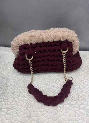 Borsa uncinetto bordeaux & beige con catena oro, marca: Lavorazione Artigiana, estado: Nuevo con etiquetas, 25,00 €, 26,95 € Protección al comprador incluida