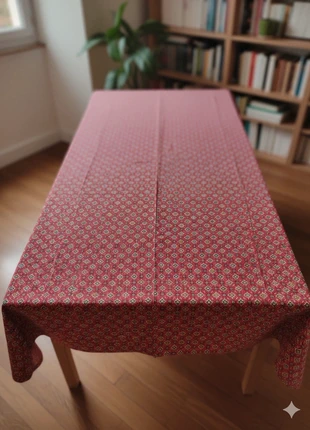 Grande Nappe Vintage Années 50/60 - Tissu Authentique Motif Rétro Géométrique Rouge, condition: New without tags, €25.00, €26.95 includes Buyer Protection