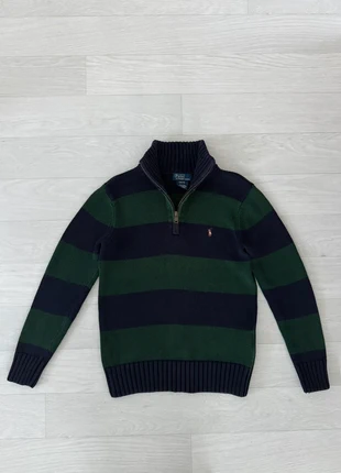 Pull Ralph Lauren half zip / demi-zip /col zippé – rayé vert et bleu marine – 8 ans, marca: Ralph Lauren, estado: Muito bom, tamanho: 8 anos / 128 cm, €30.00, €32.20 inclui Proteção do Comprador Pro