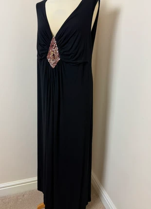E by End Black Jersey Sequin Diamante V Neck Full Length Dress - Size 22/24, brand: E by End, condition: Very good, size: 6XL / 24, £5.95, £6.95 includes Buyer Protection Pro