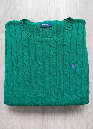 Pull Torsadé Polo Ralph Lauren col rond vert logo violet Taille L, marque: Ralph Lauren, état: Très bon état, taille: L / 40 / 12, 32,00 €, 34,30 € Protection acheteurs incluse
