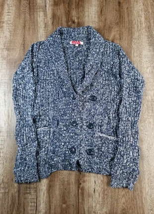 Gilet maille épaisse bleu chiné Carol Rose double boutonnage taille M, merk: Vintage Dressing, staat: Goed, maat: M / 38 / 10, € 4,90, € 5,85 inclusief Kopersbescherming Pro