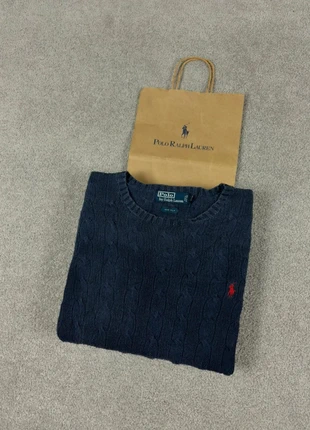 Pull Col Rond Torsadé Ralph Lauren / Cable Knit M Marine Homme Silk | Logo Brodé Rouge | Old Money, brand: Ralph Lauren, condition: Very good, size: M, €27.40, €29.47 includes Buyer Protection