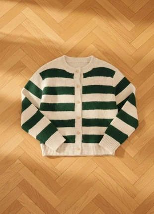 Cardigan Rayé Vert Blanc Boutonné Vintage Preppy, merk: véloria, staat: Heel goed, maat: M / 38 / 10, € 47,99, € 51,09 inclusief Kopersbescherming