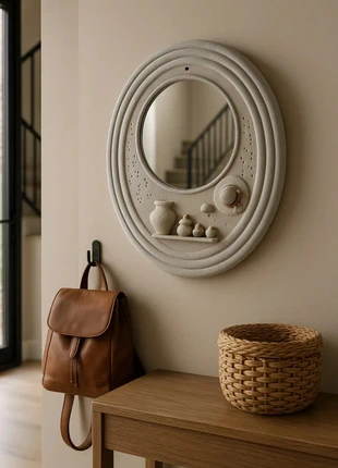 🪞 Miroir mural ovale décoratif en ciment – style artisanal et méditerranéen, staat: Heel goed, € 30,00, € 32,20 inclusief Kopersbescherming