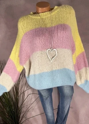 Pastell Rosa-Gelb Oversize Pullover • Colorblock Kuschelstrick Damen 36–42, merk: Boutique Italiana, staat: Heel goed, maat: Universele maat, € 25,00, € 26,95 inclusief Kopersbescherming